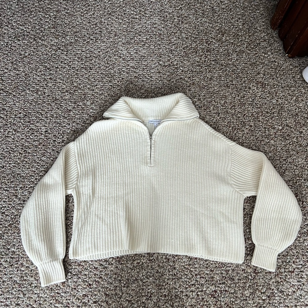 Elegant Cream Women's Quarter Zip Sweater